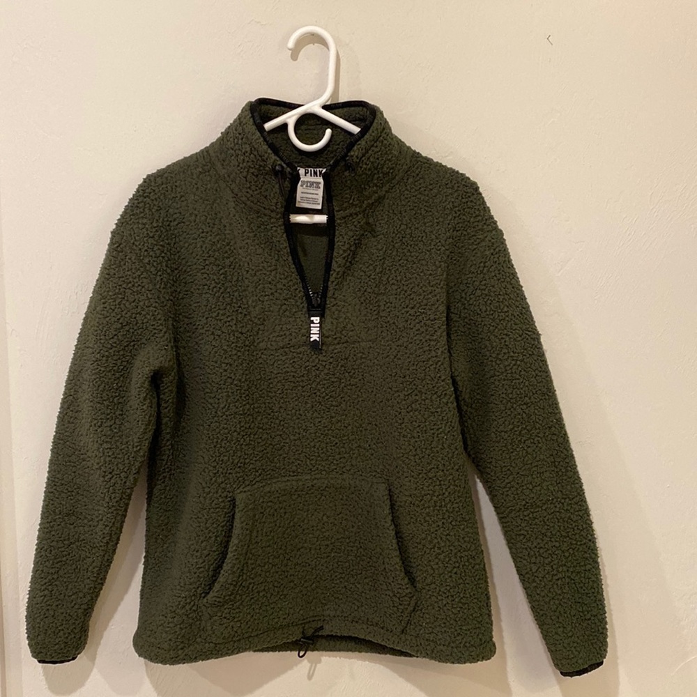 Army Green Sherpa PINK pullover